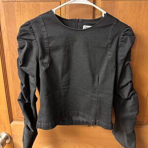 ZARA Women's The Joycee  Black Rouched Denim Blouse/Size Medium In Great Shape!!